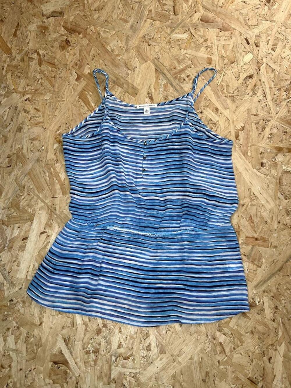 Banana Republic Cami Tank Top Womens Large Blue White Striped Peplum Spaghetti